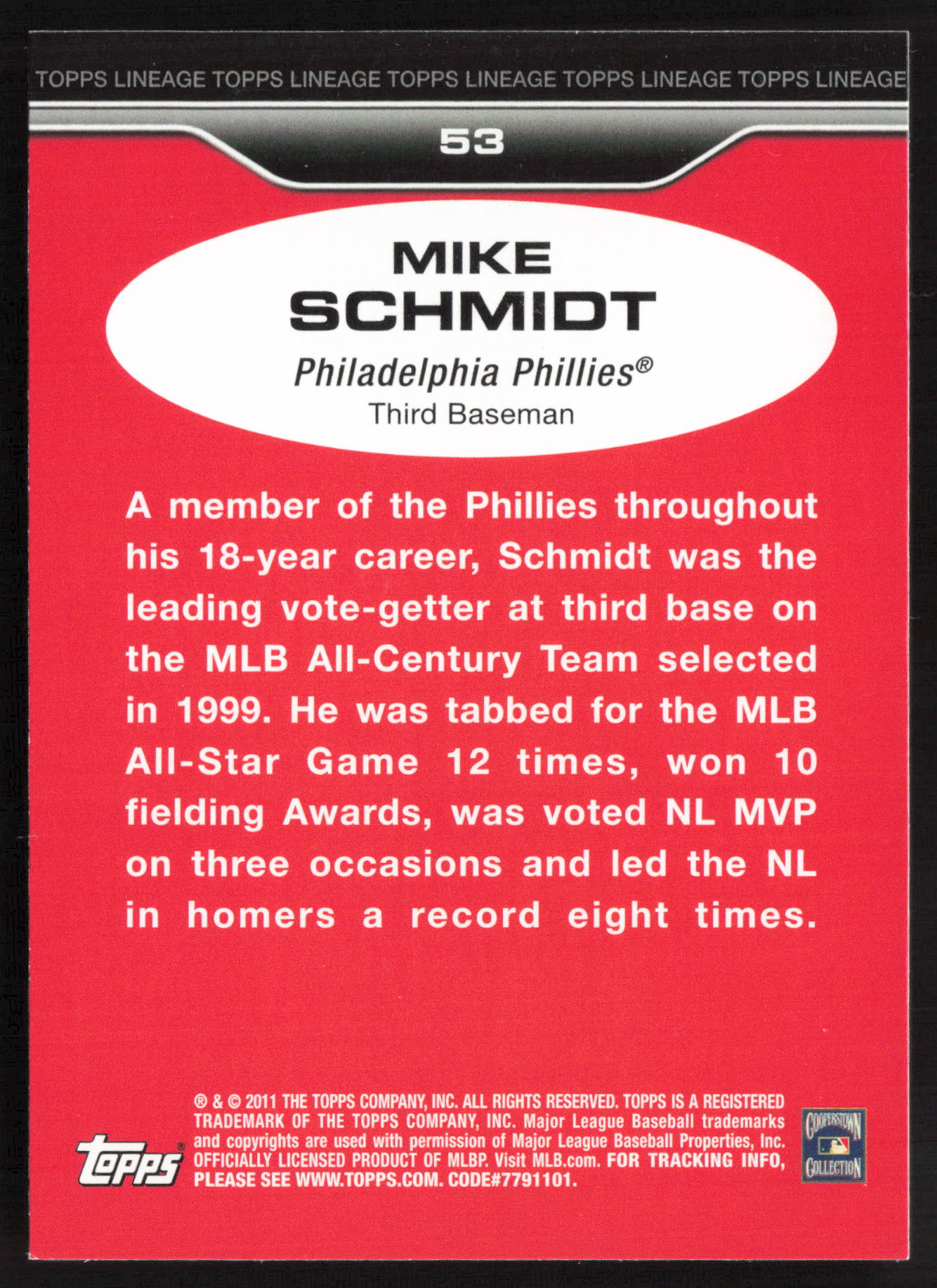 2011 Topps Lineage #53 Mike Schmidt