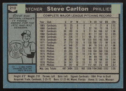 1980 Topps #210 Steve Carlton