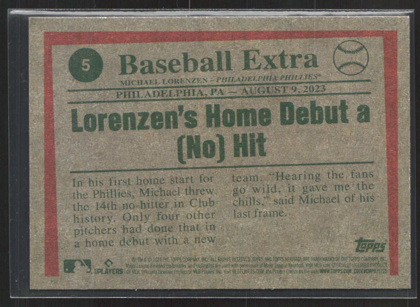 2024 Topps Heritage #5 No-Hitter (Michael Lorenzen)