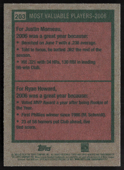 2024 Topps Heritage #203 2006 MVPs (Justin Morneau / Ryan Howard)