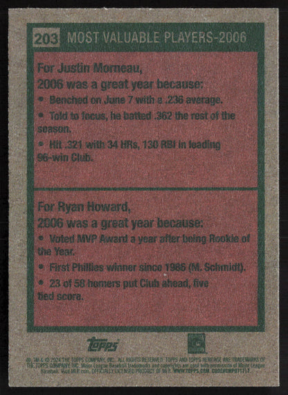 2024 Topps Heritage #203 2006 MVPs (Justin Morneau / Ryan Howard)