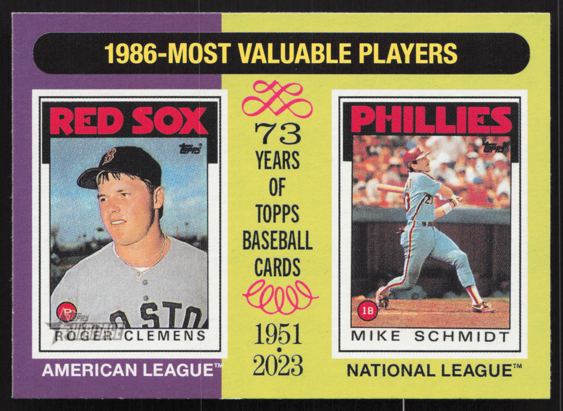 2024 Topps Heritage #197 1986 MVPs (Roger Clemens / Mike Schmidt)