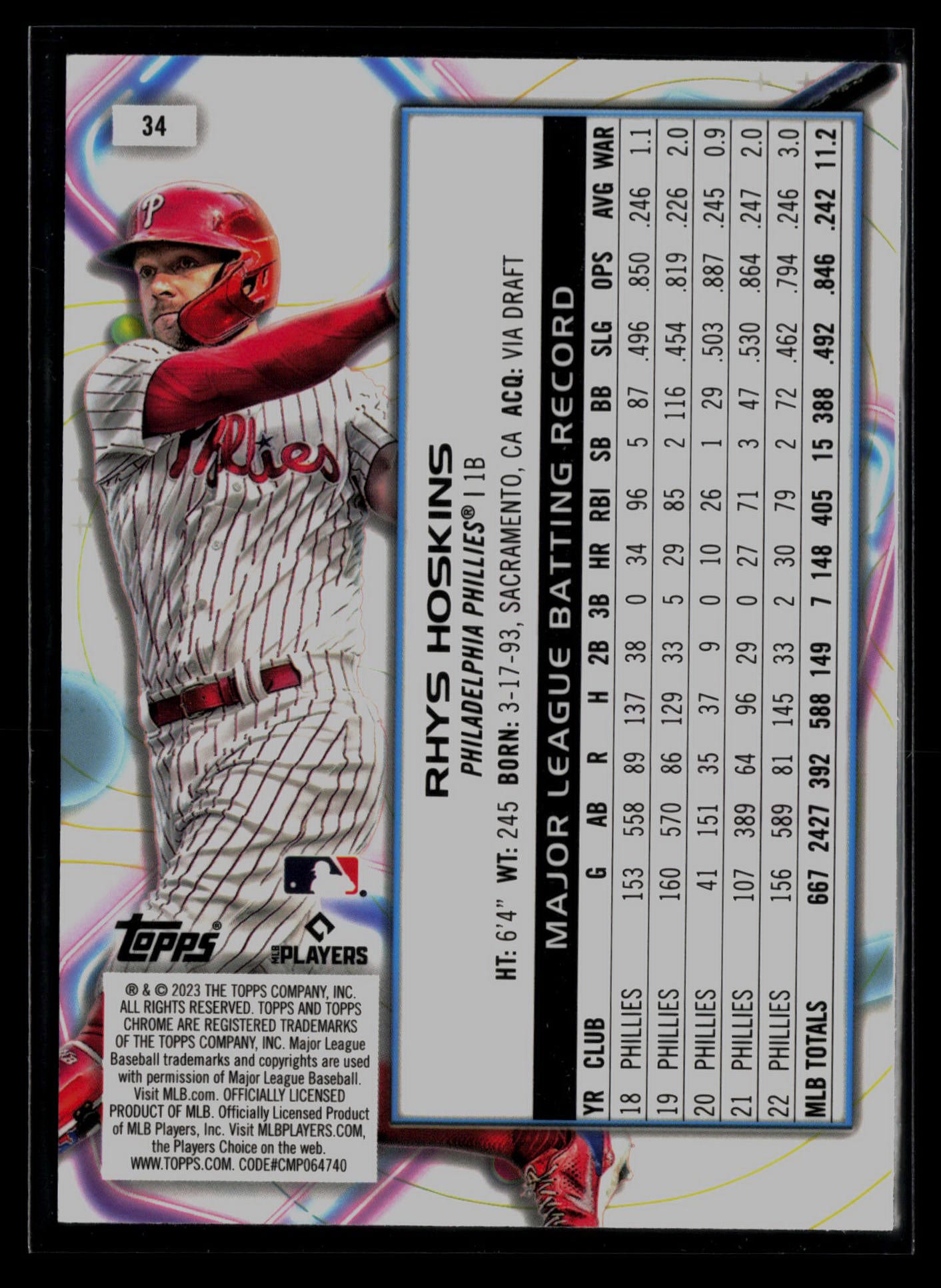 2023 Topps Cosmic Chrome #34 Rhys Hoskins