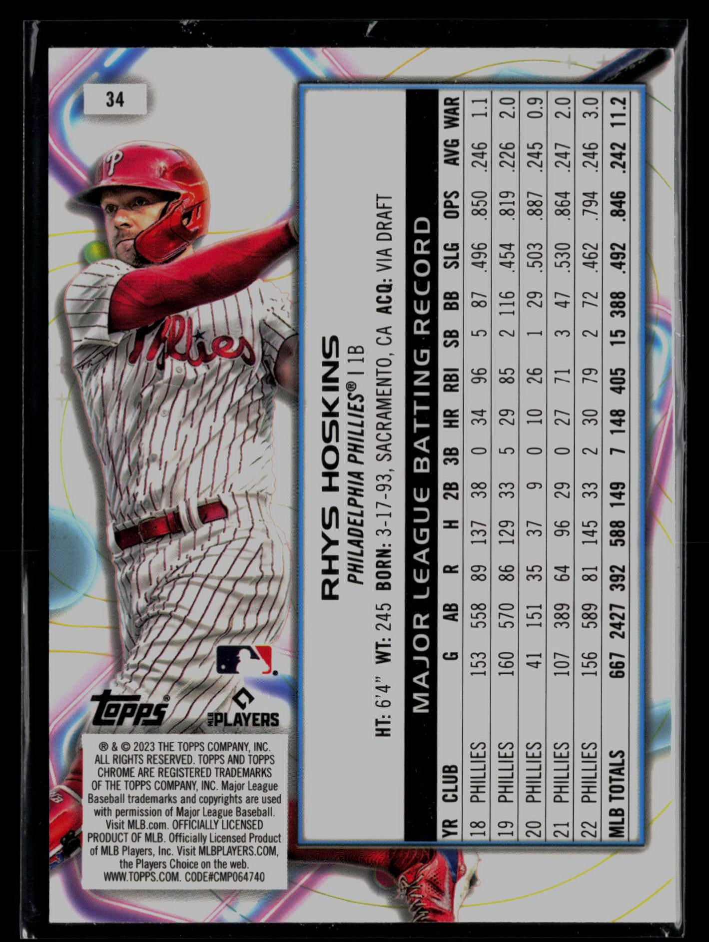 2023 Topps Cosmic Chrome #34 Rhys Hoskins