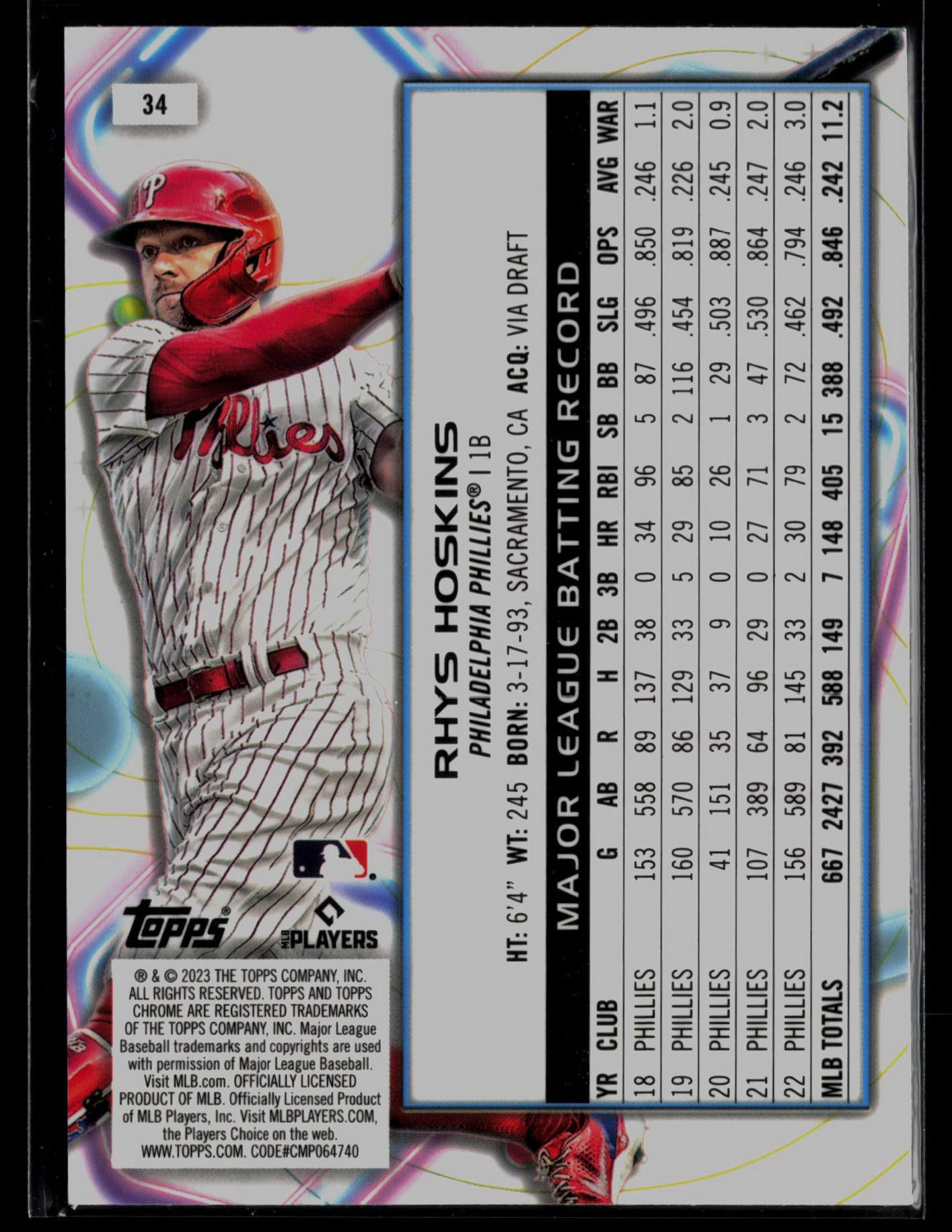 2023 Topps Cosmic Chrome #34 Rhys Hoskins