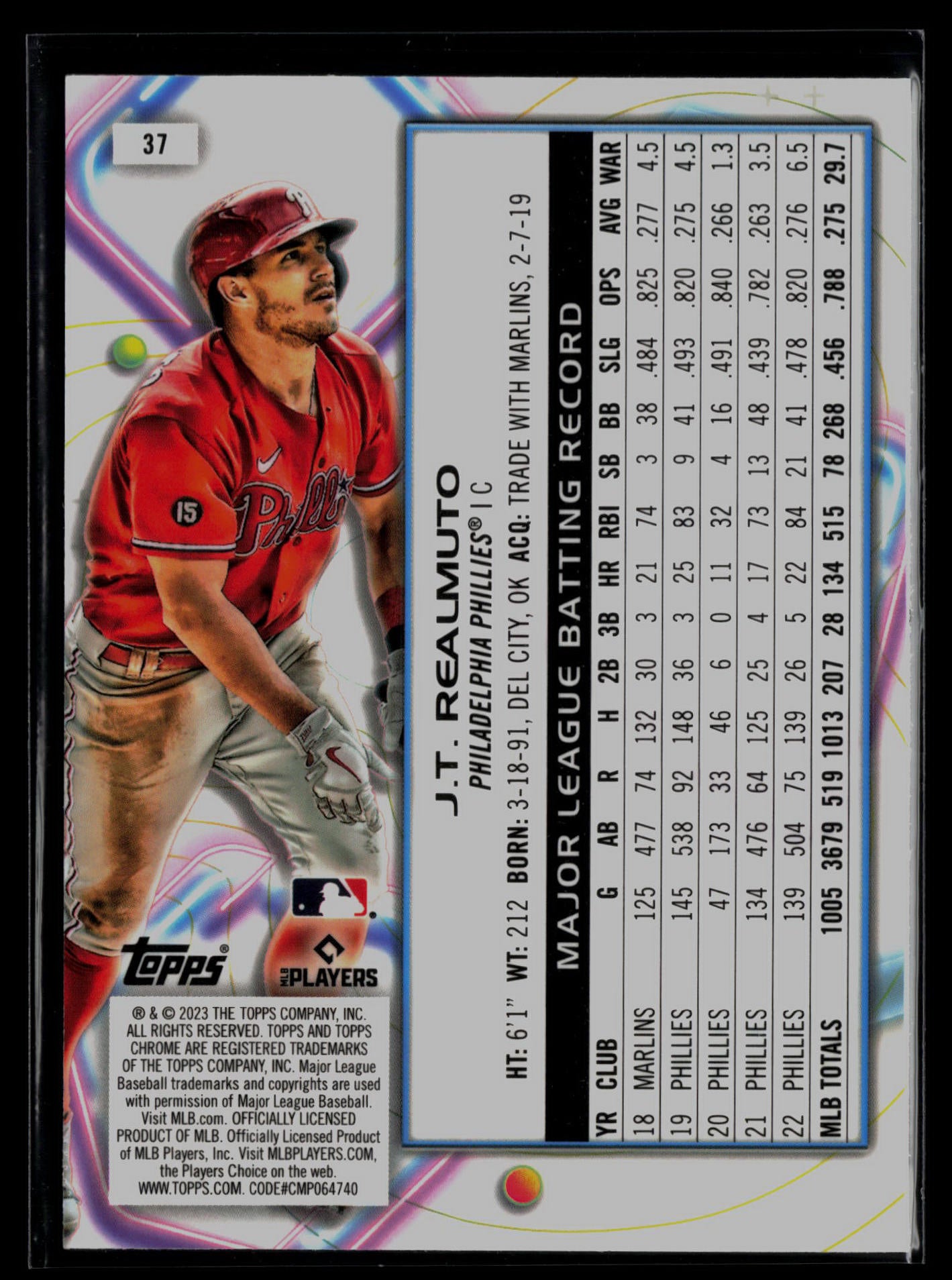 2023 Topps Cosmic Chrome #37 J.T. Realmuto