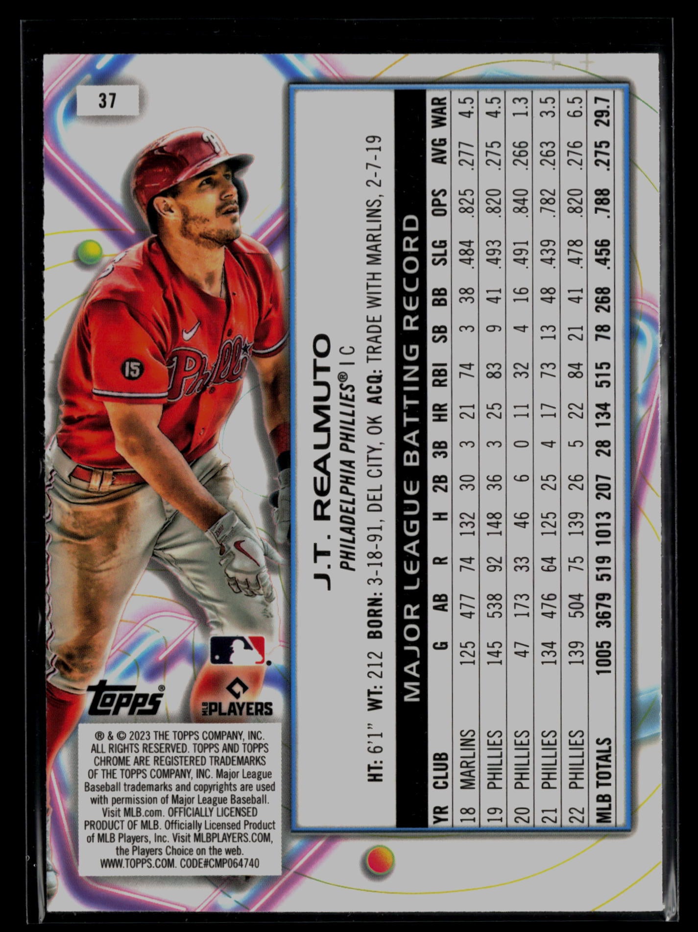 2023 Topps Cosmic Chrome #37 J.T. Realmuto