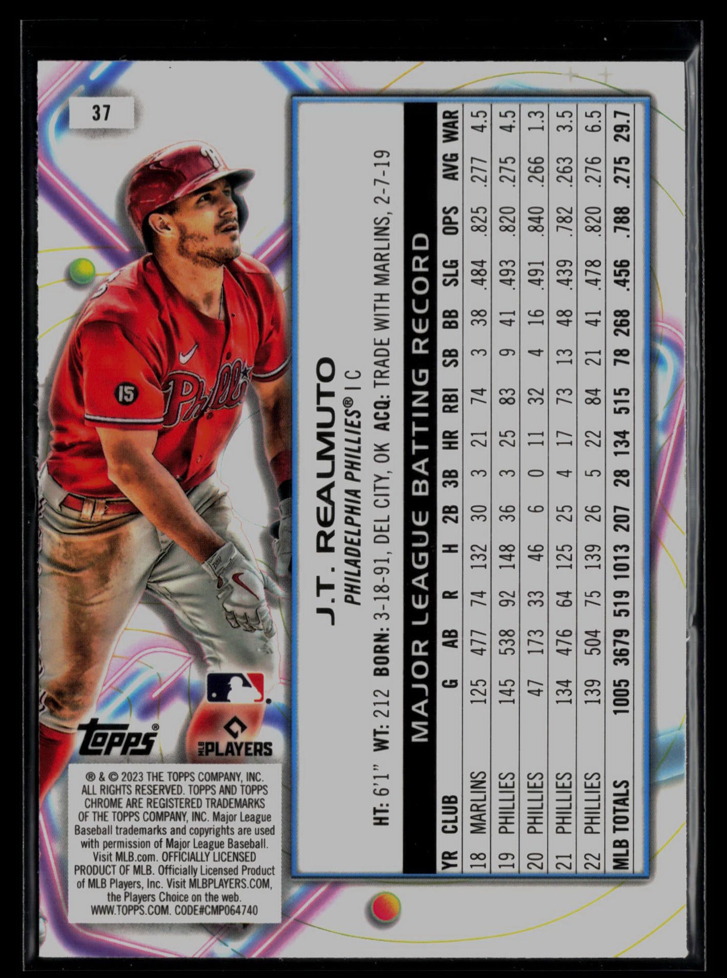 2023 Topps Cosmic Chrome #37 J.T. Realmuto