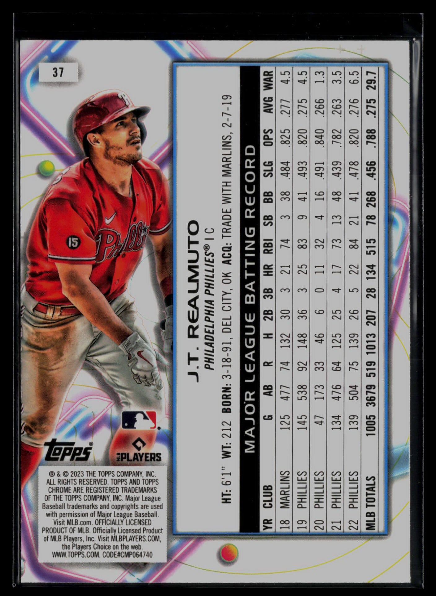 2023 Topps Cosmic Chrome #37 J.T. Realmuto