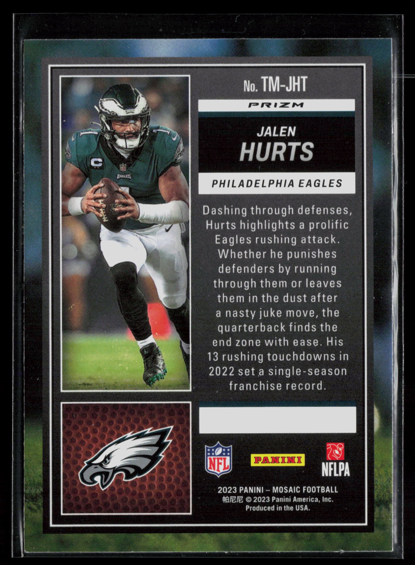 2023 Panini Mosaic #TM-JHT Jalen Hurts Touchdown Masters Mosaic Green