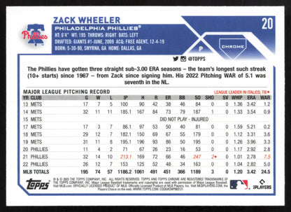 2023 Topps Chrome #20 Zack Wheeler