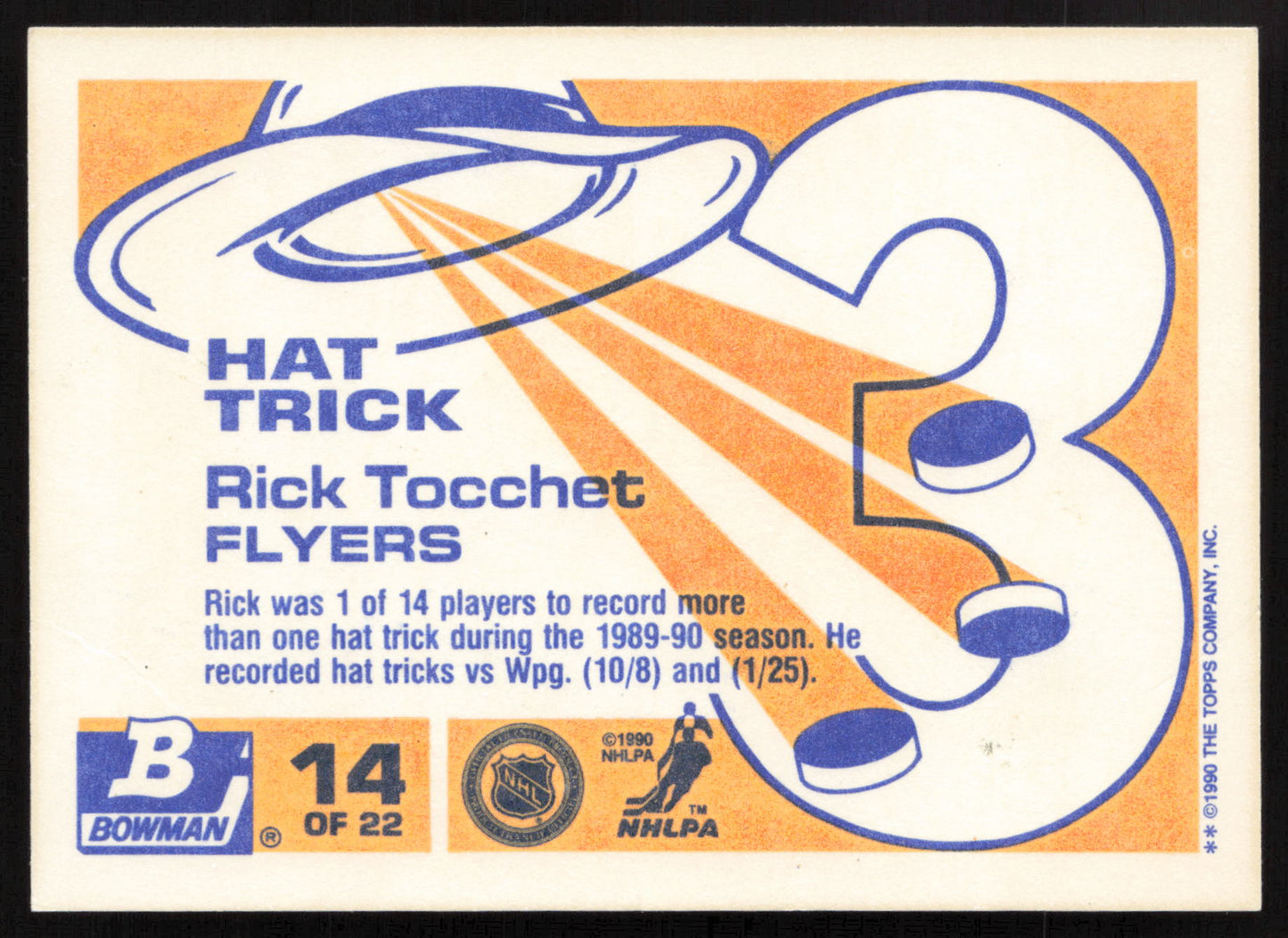 1990-91 Bowman #14b Rick Tocchet Hat Tricks