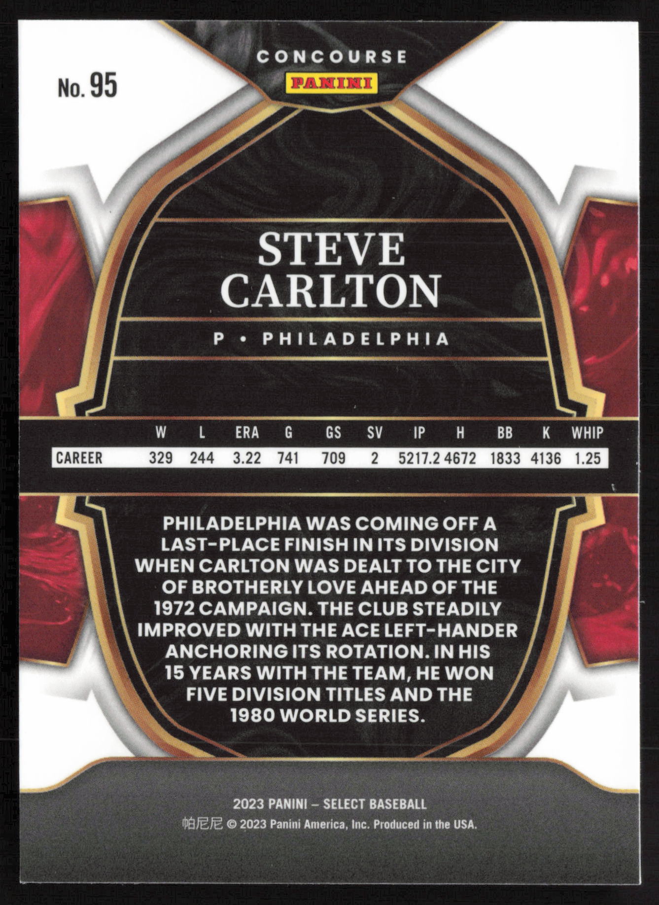 2023 Panini Select #95 Steve Carlton