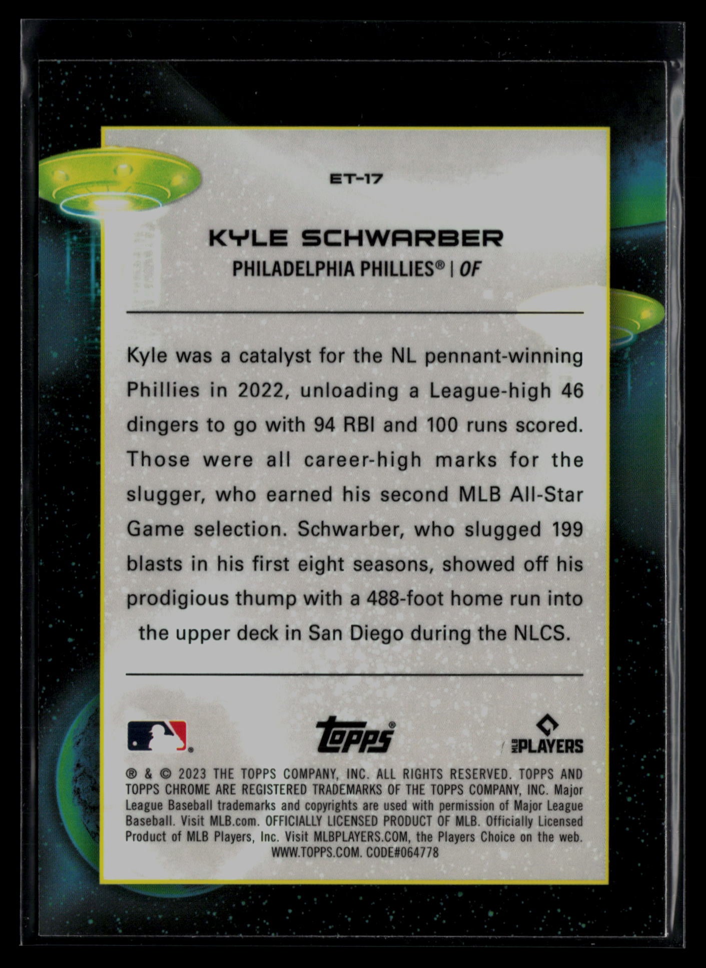 2023 Topps Cosmic Chrome #ET-17 Kyle Schwarber Extraterrestrial Talent