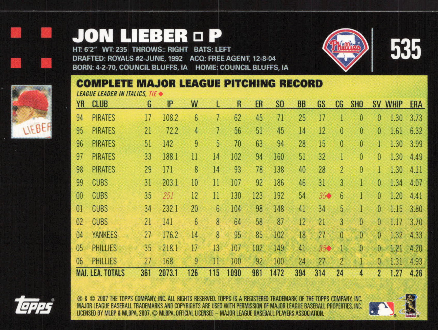 2007 Topps #535 Jon Lieber