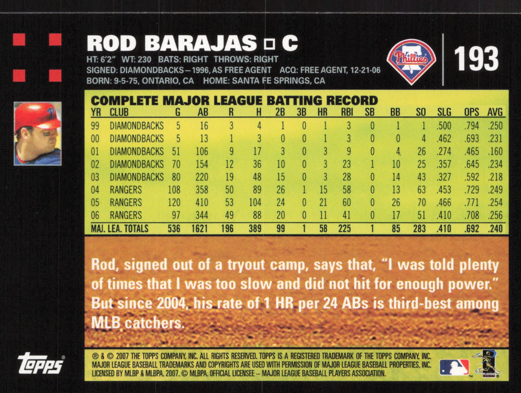 2007 Topps #193 Rod Barajas