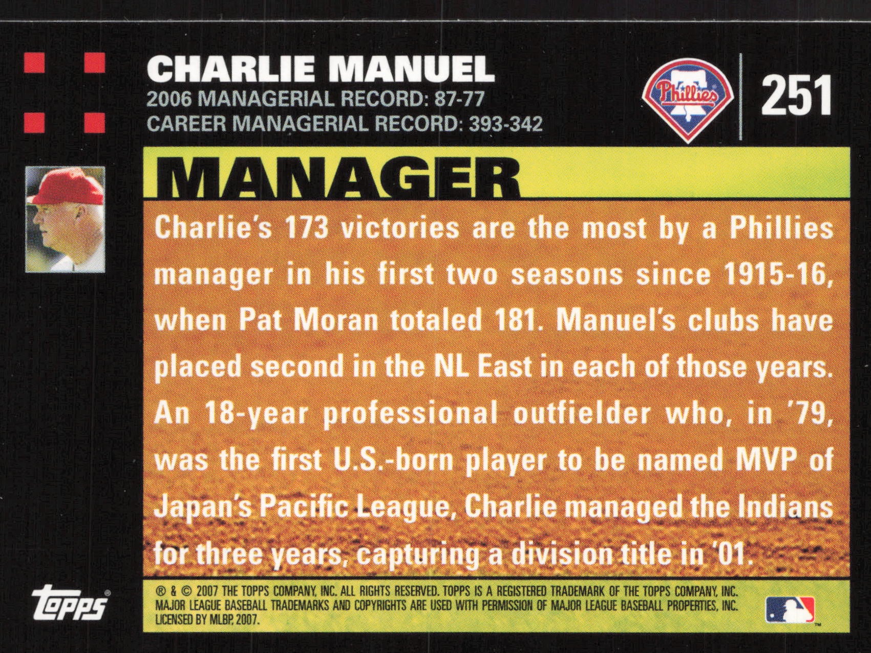 2007 Topps #251 Charlie Manuel