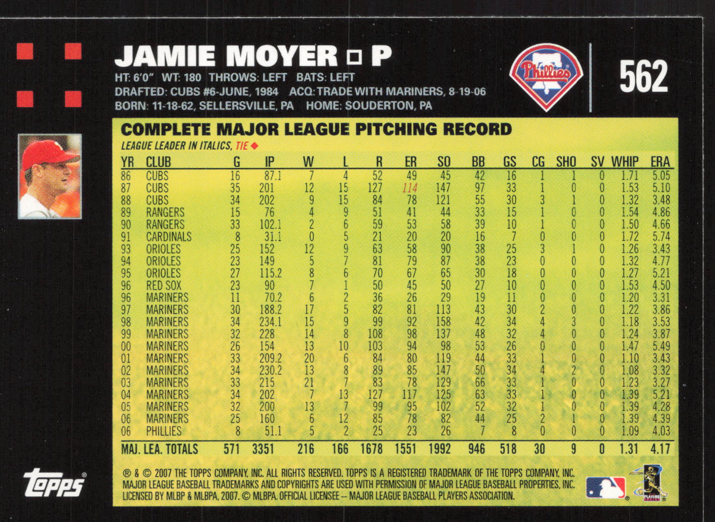 2007 Topps #562 Jamie Moyer