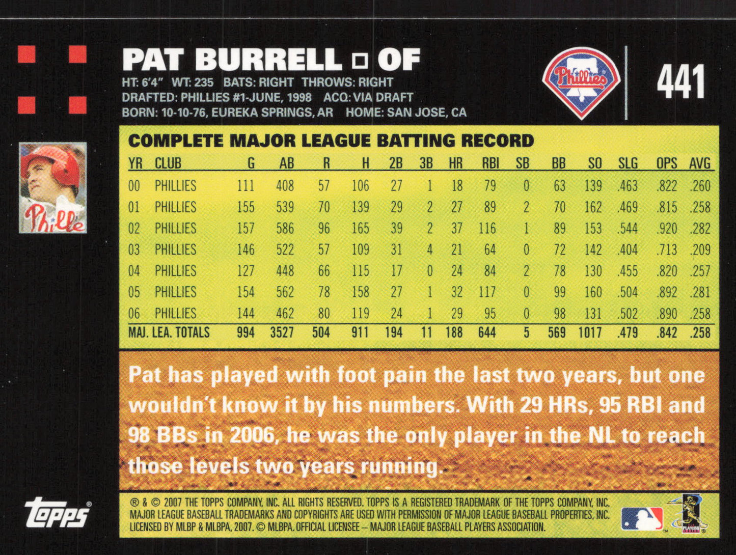 2007 Topps #441 Pat Burrell