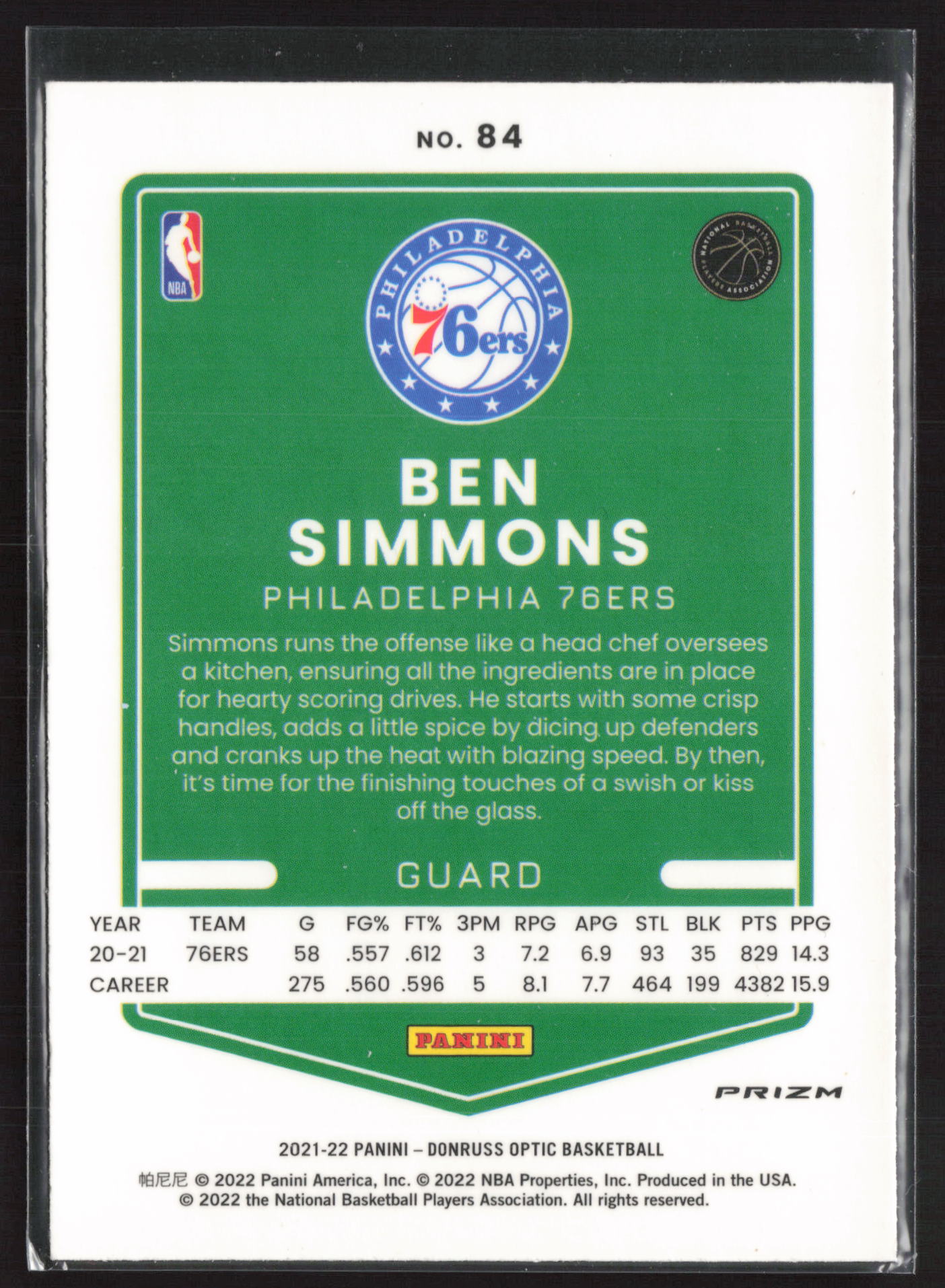 2021-22 Donruss Optic #84 Ben Simmons Blue Velocity