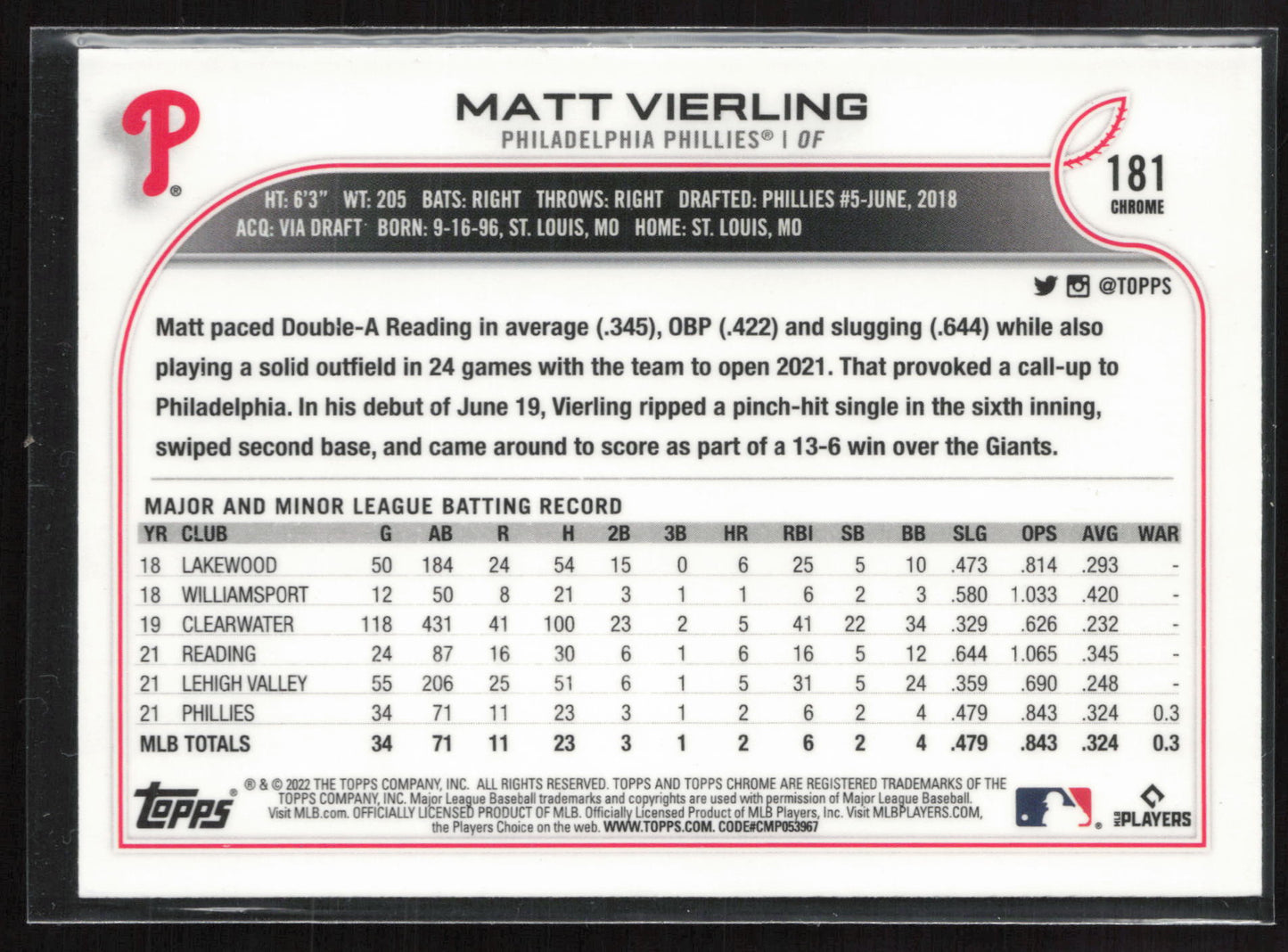 2022 Topps Chrome #181 Matt Vierling