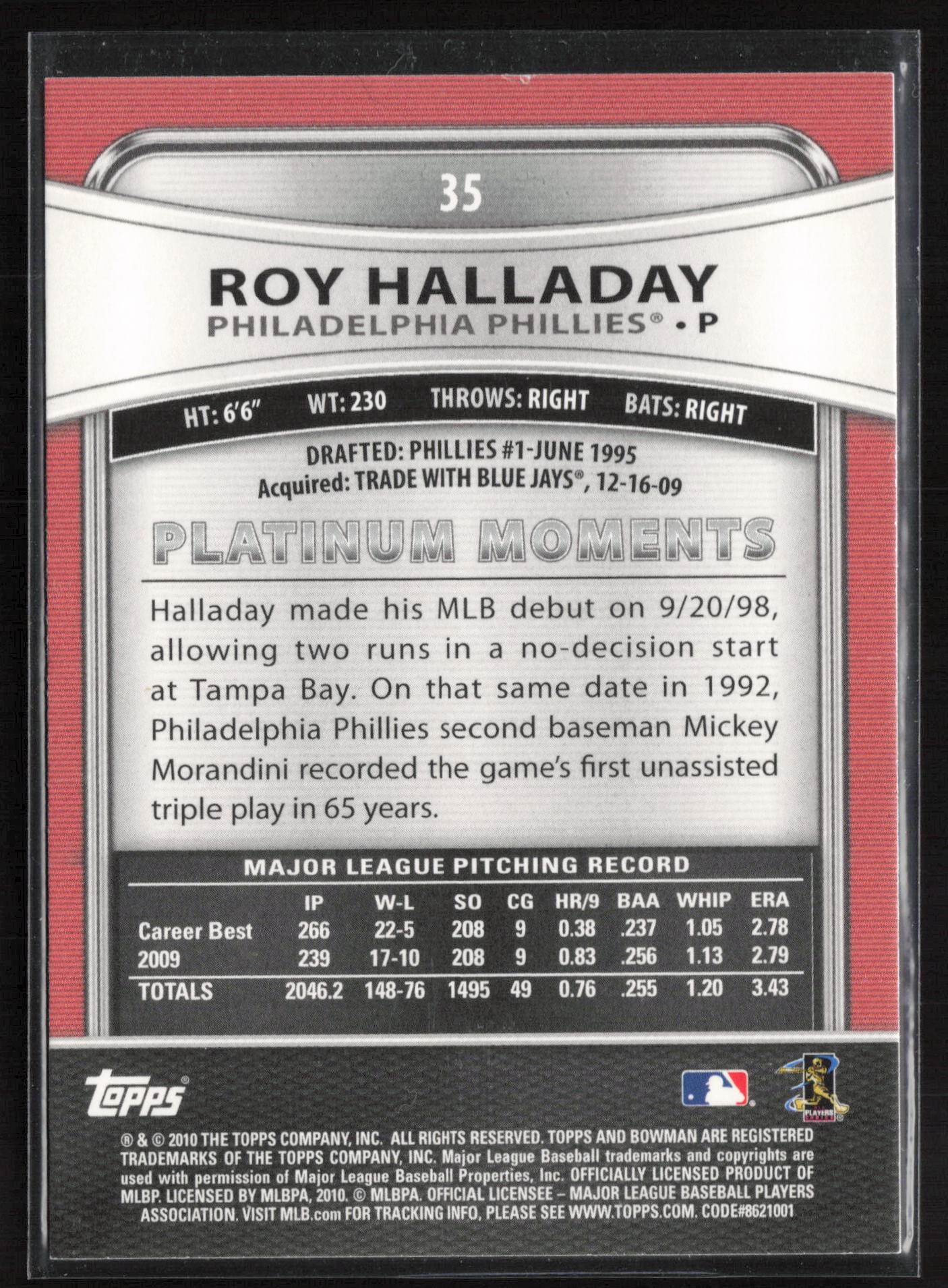 2010 Bowman Platinum #35 Roy Halladay