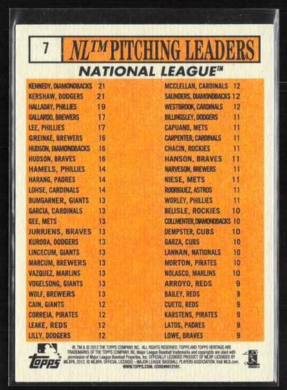 2012 Topps Heritage #7 NL Pitching Leaders