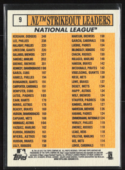 2012 Topps Heritage #9 NL Strikeout Leaders