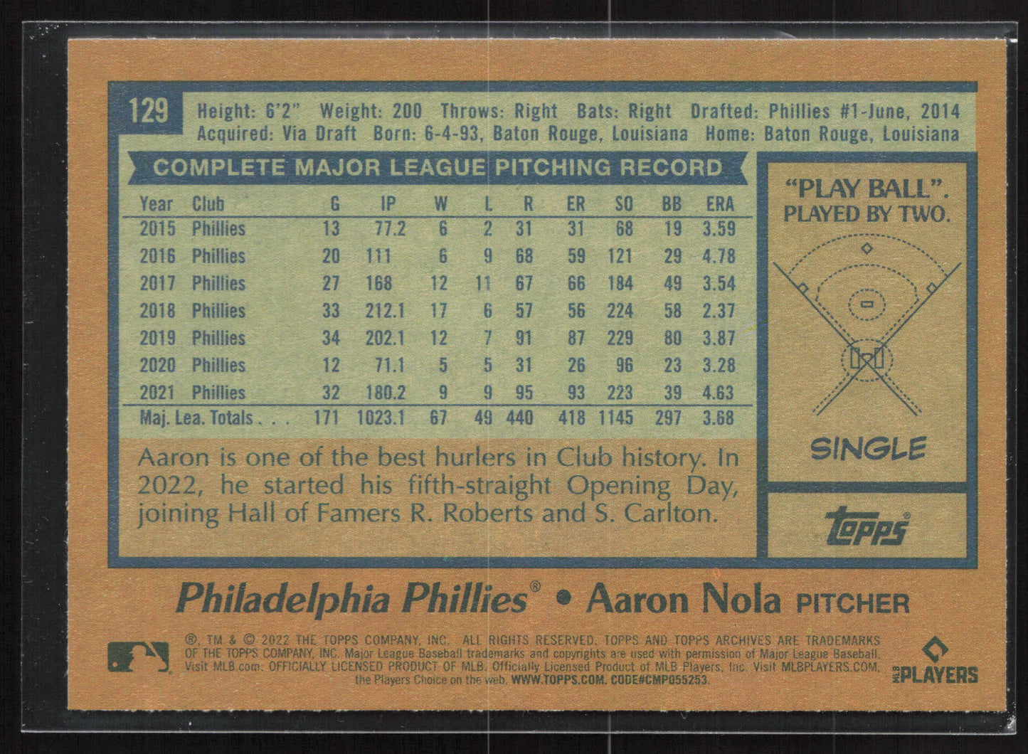 2022 Topps Archives #129 Aaron Nola