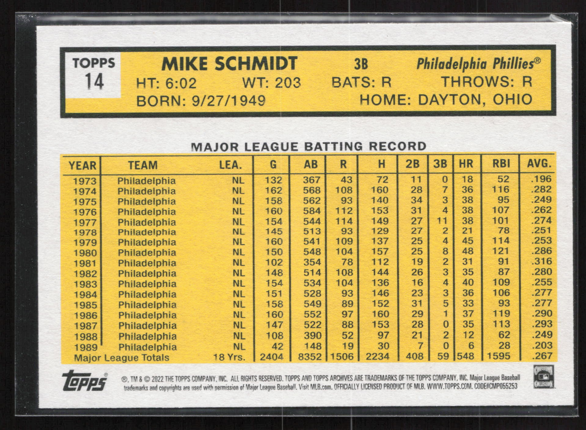 2022 Topps Archives #14 Mike Schmidt