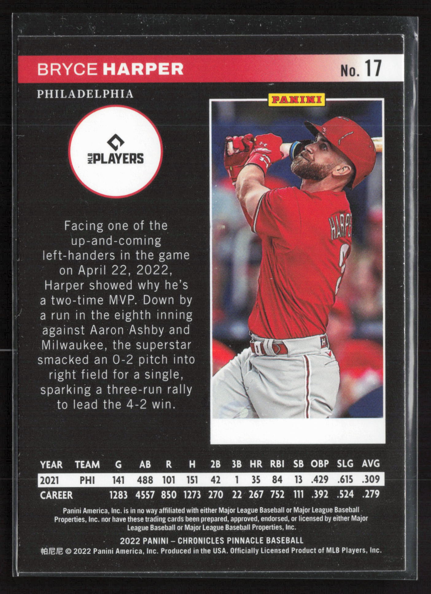 2022 Panini Chronicles #17 Bryce Harper Pinnacle