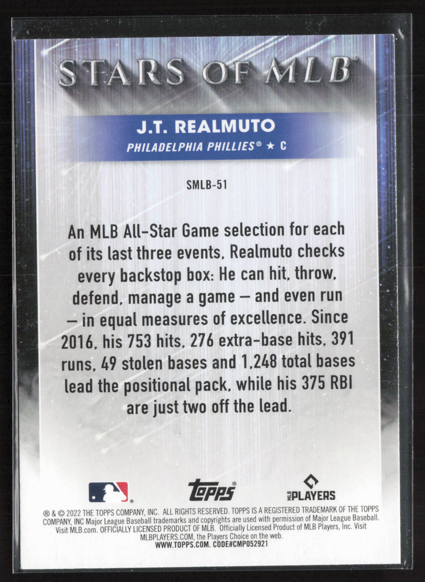 2022 Topps #SMLB-51 J.T. Realmuto Stars of MLB