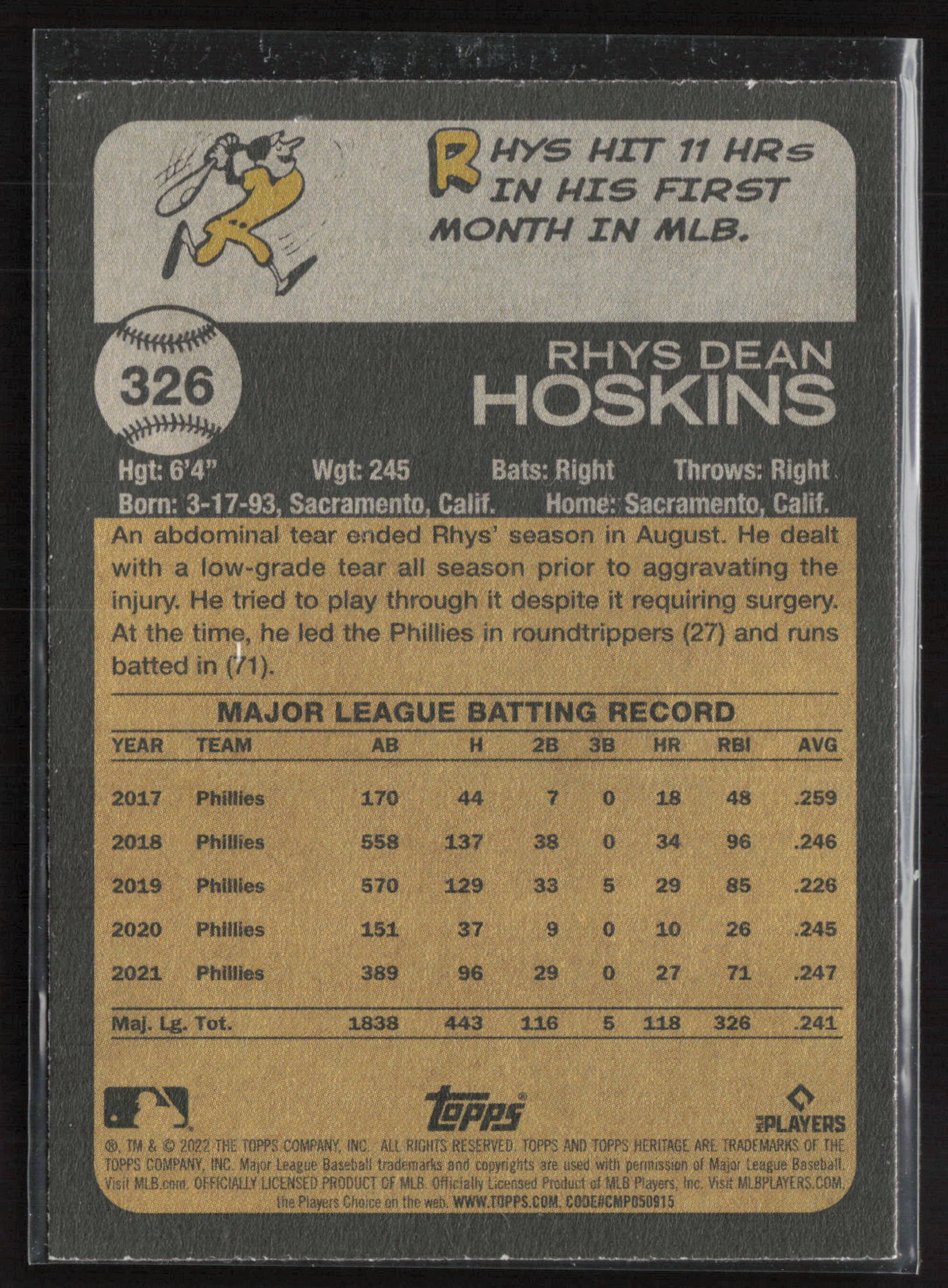 2022 Topps Heritage #326 Rhys Hoskins