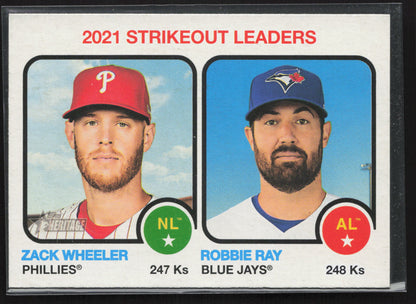 2022 Topps Heritage #61 2021 Strikeout Leaders (Zack Wheeler / Robbie Ray)