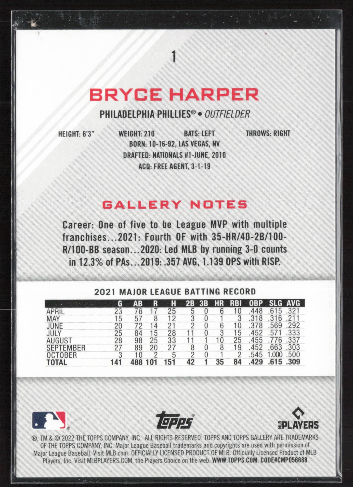 2022 Topps Gallery #1 Bryce Harper