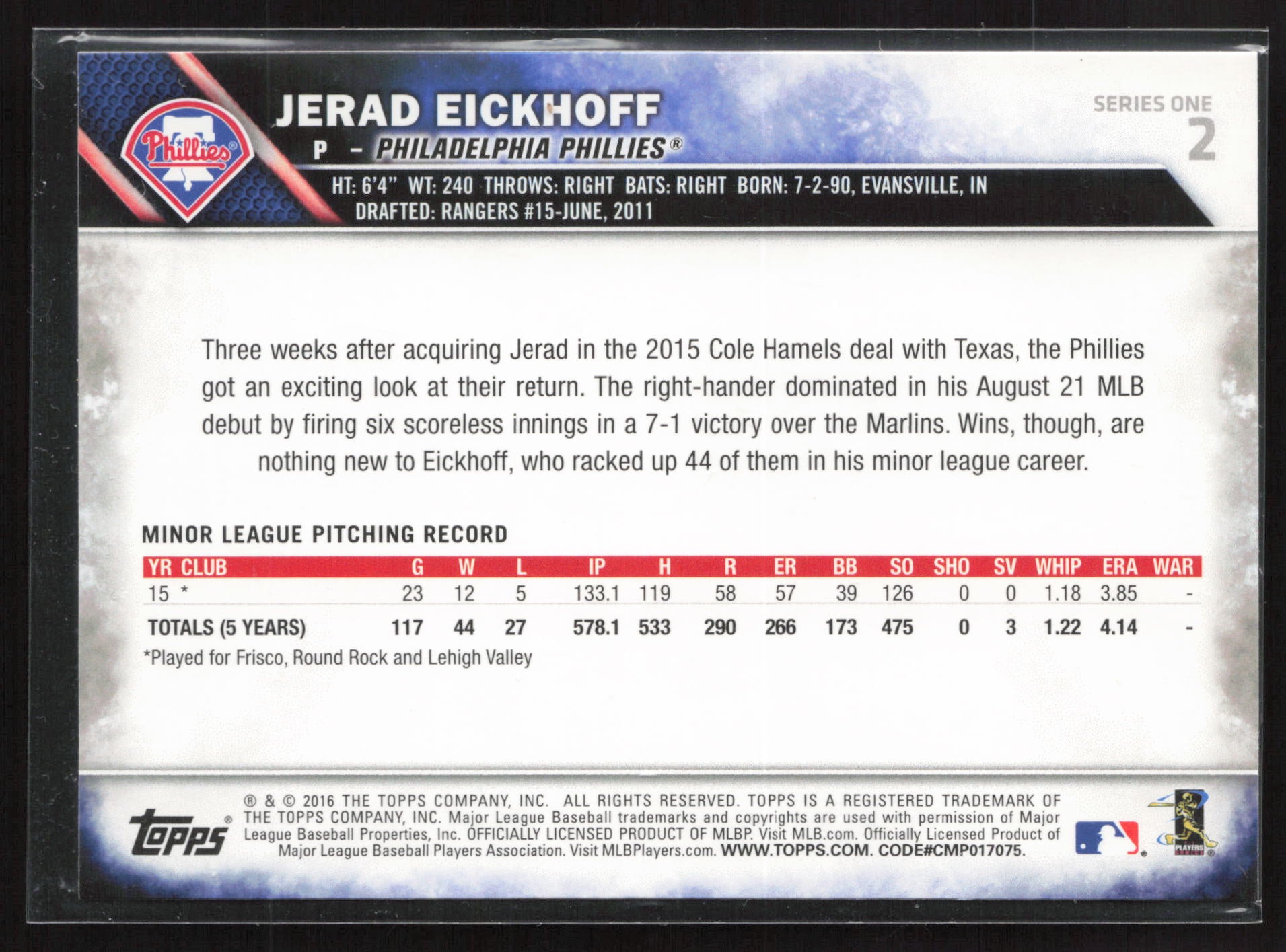 2016 Topps Philadelphia Phillies #PP-12 Jerad Eickhoff