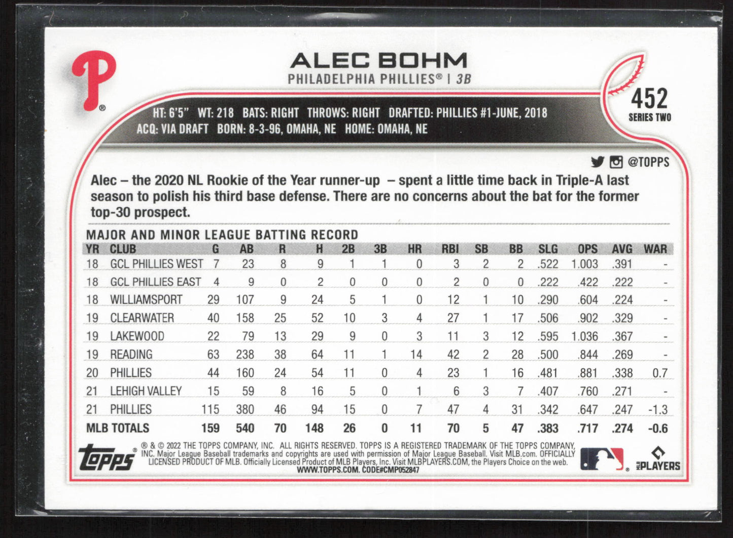 2022 Topps #452 Alec Bohm