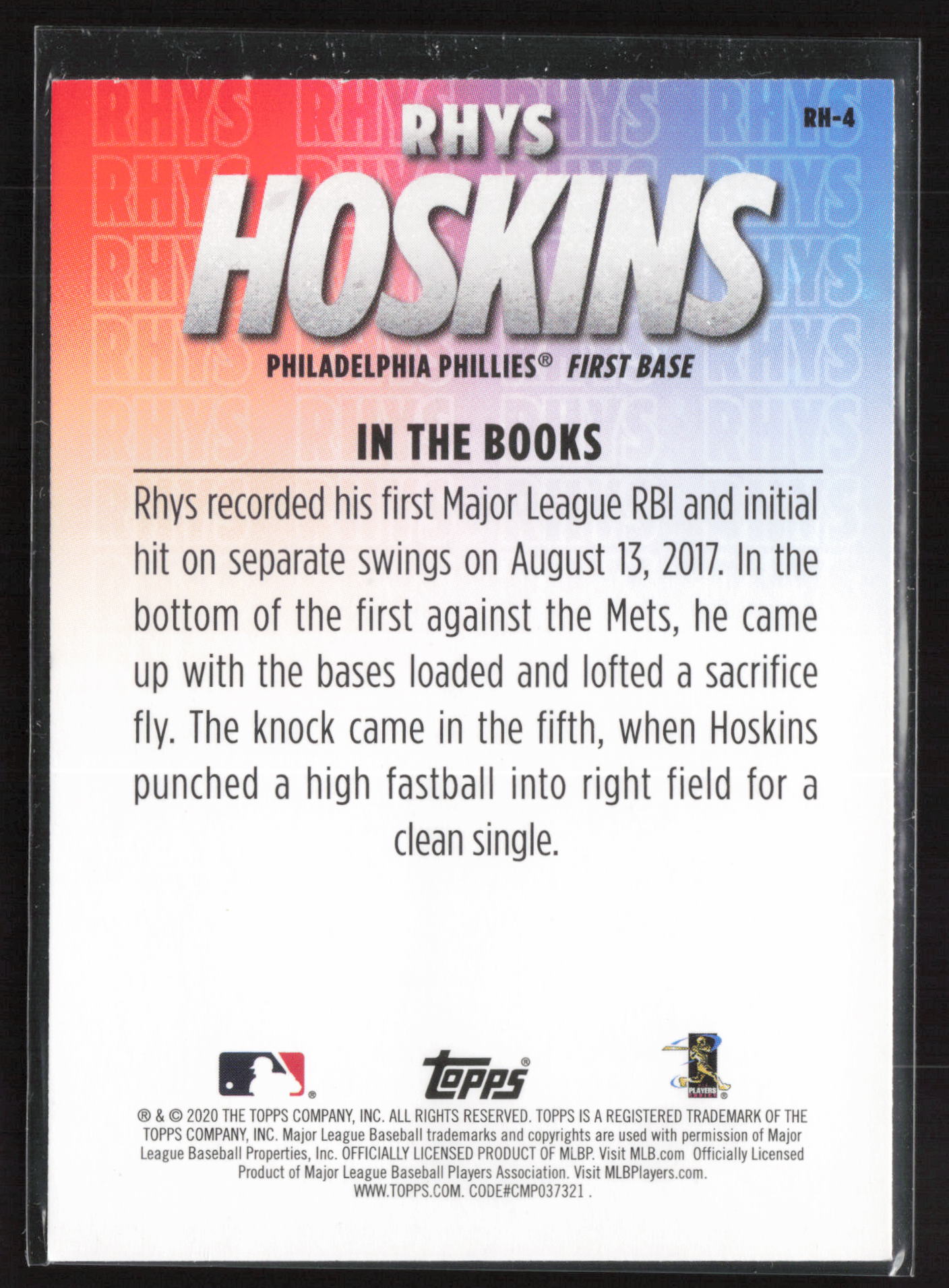 2020 Topps #RH-4 Rhys Hoskins Player Highlights Rhys Hoskins