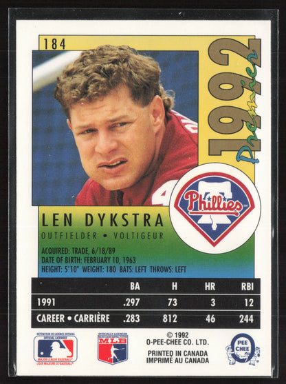 1992 O-Pee-Chee Premier #184 Len Dykstra