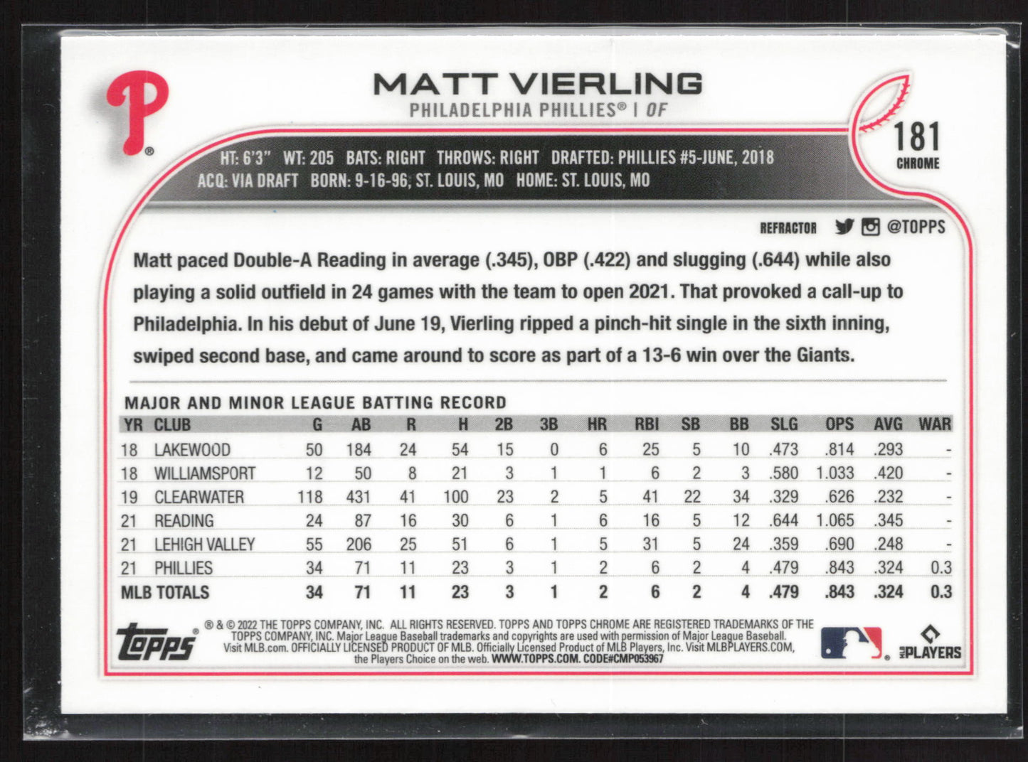 2022 Topps #316 Matt Vierling