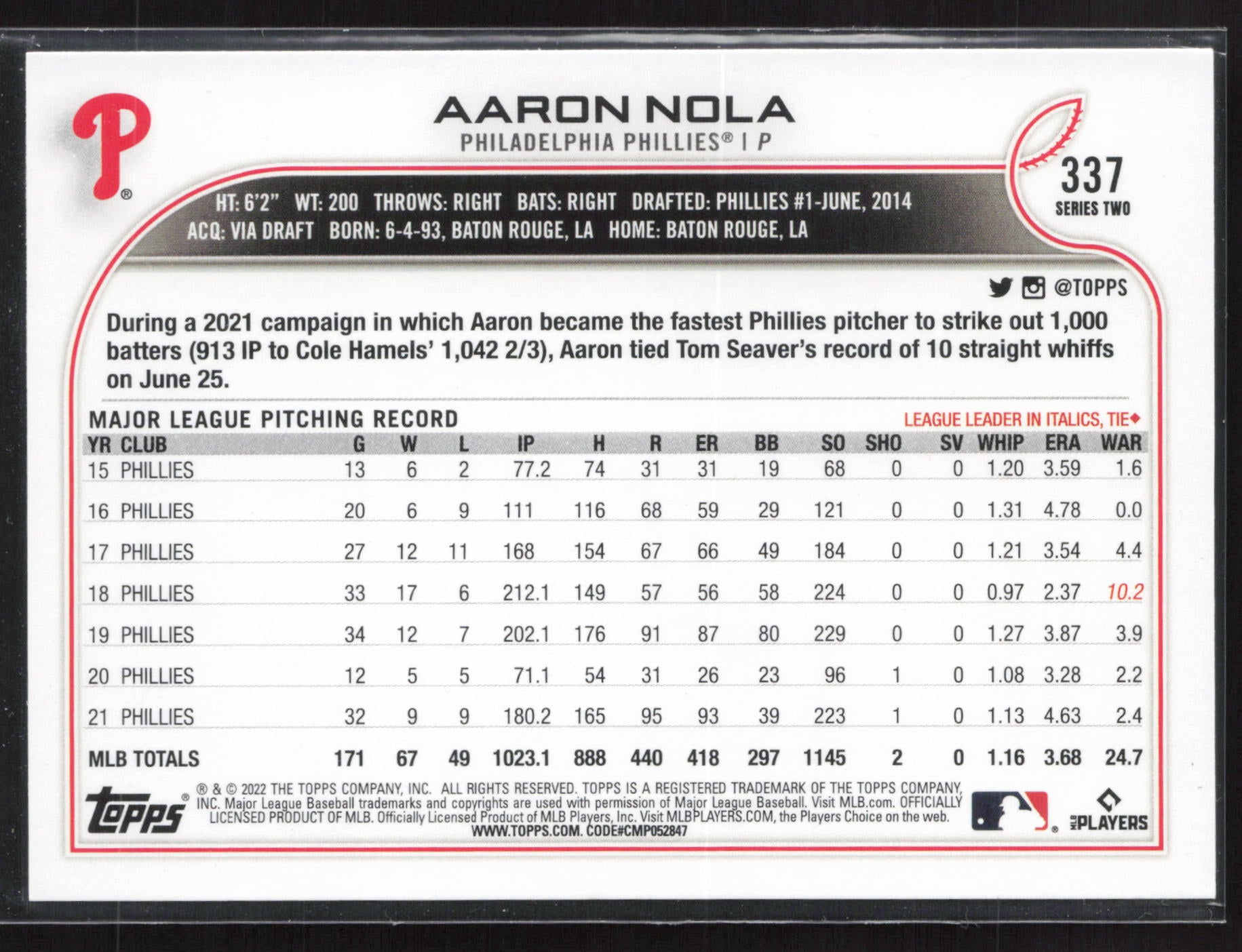 2022 Topps #337 Aaron Nola