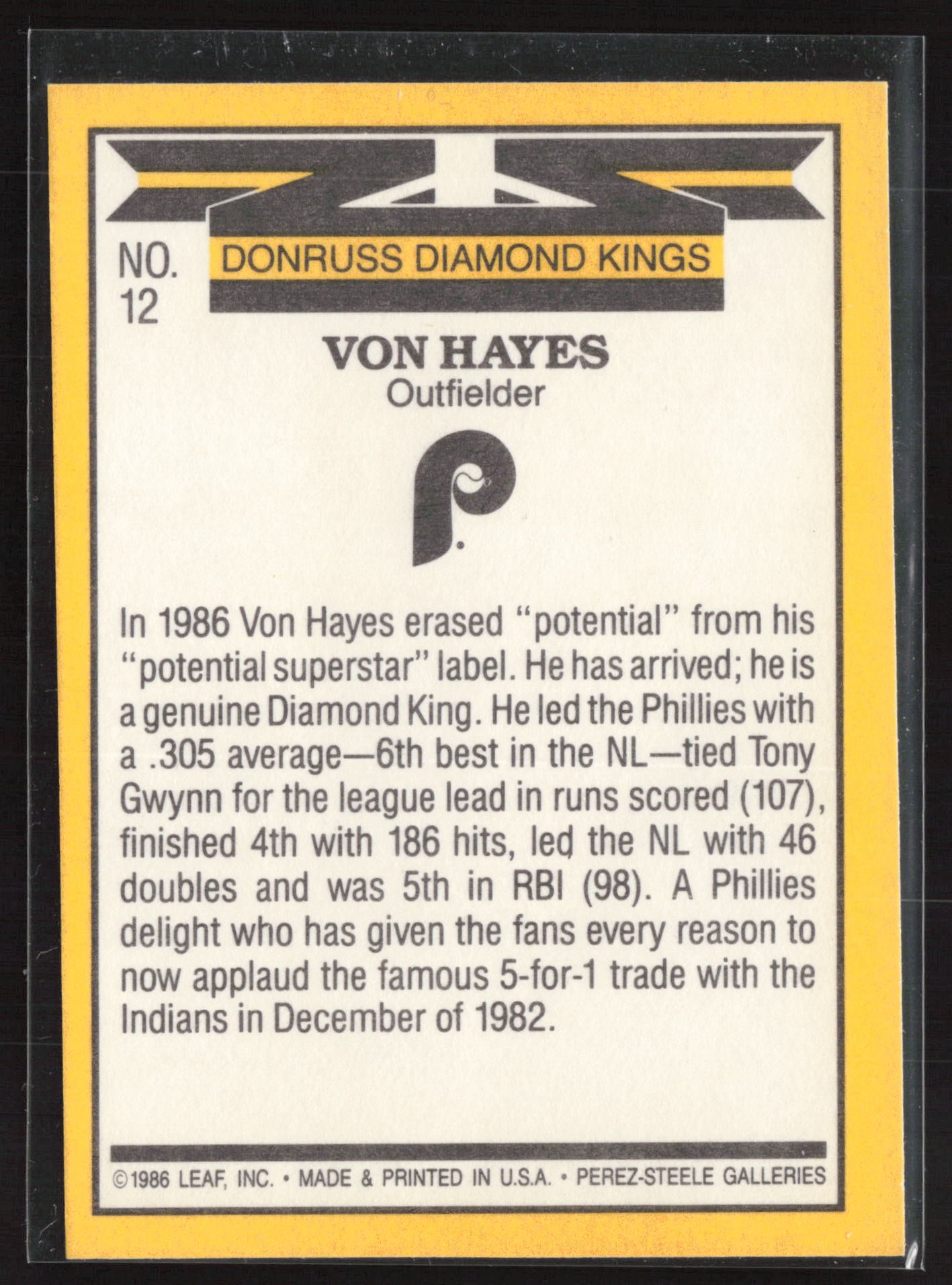 1987 Leaf #12 Von Hayes