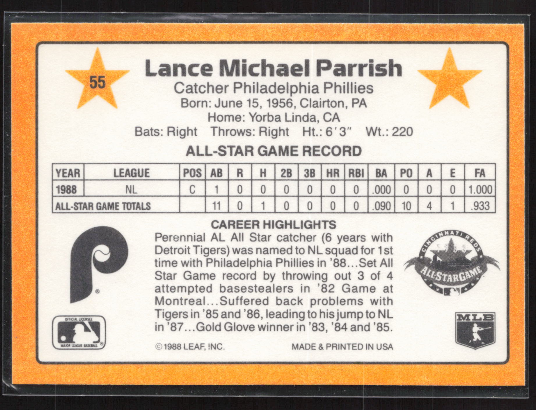 1989 Donruss All-Stars #55 Lance Parrish