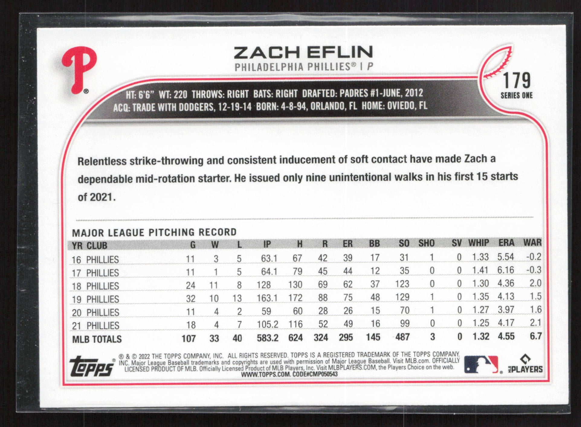 2022 Topps #179 Zach Eflin