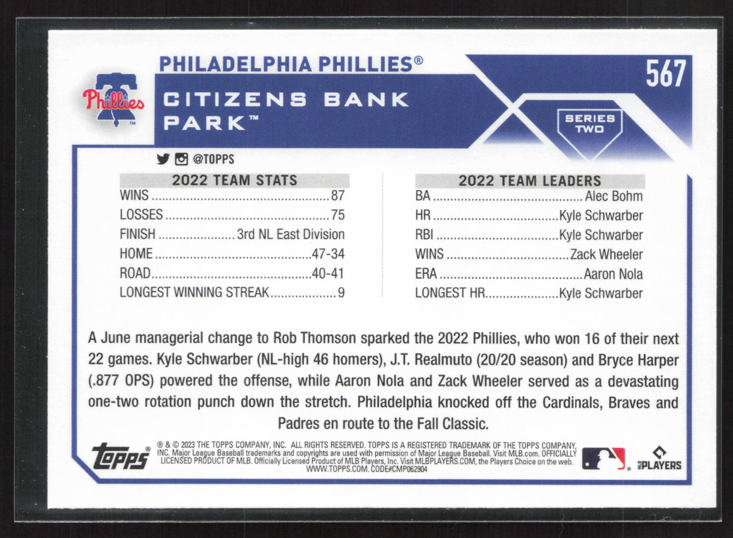 2023 Topps #567 Philadelphia Phillies