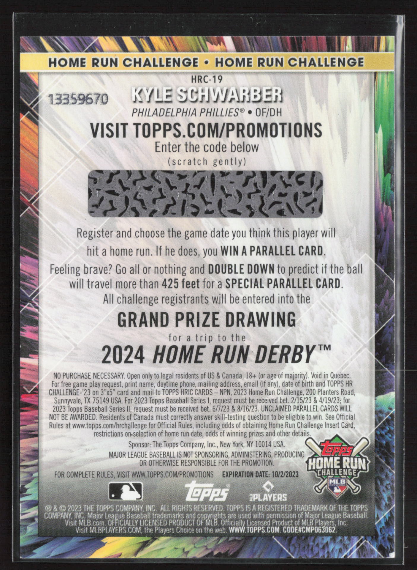 2023 Topps #HRC-19 Kyle Schwarber Home Run Challenge (Series Two)