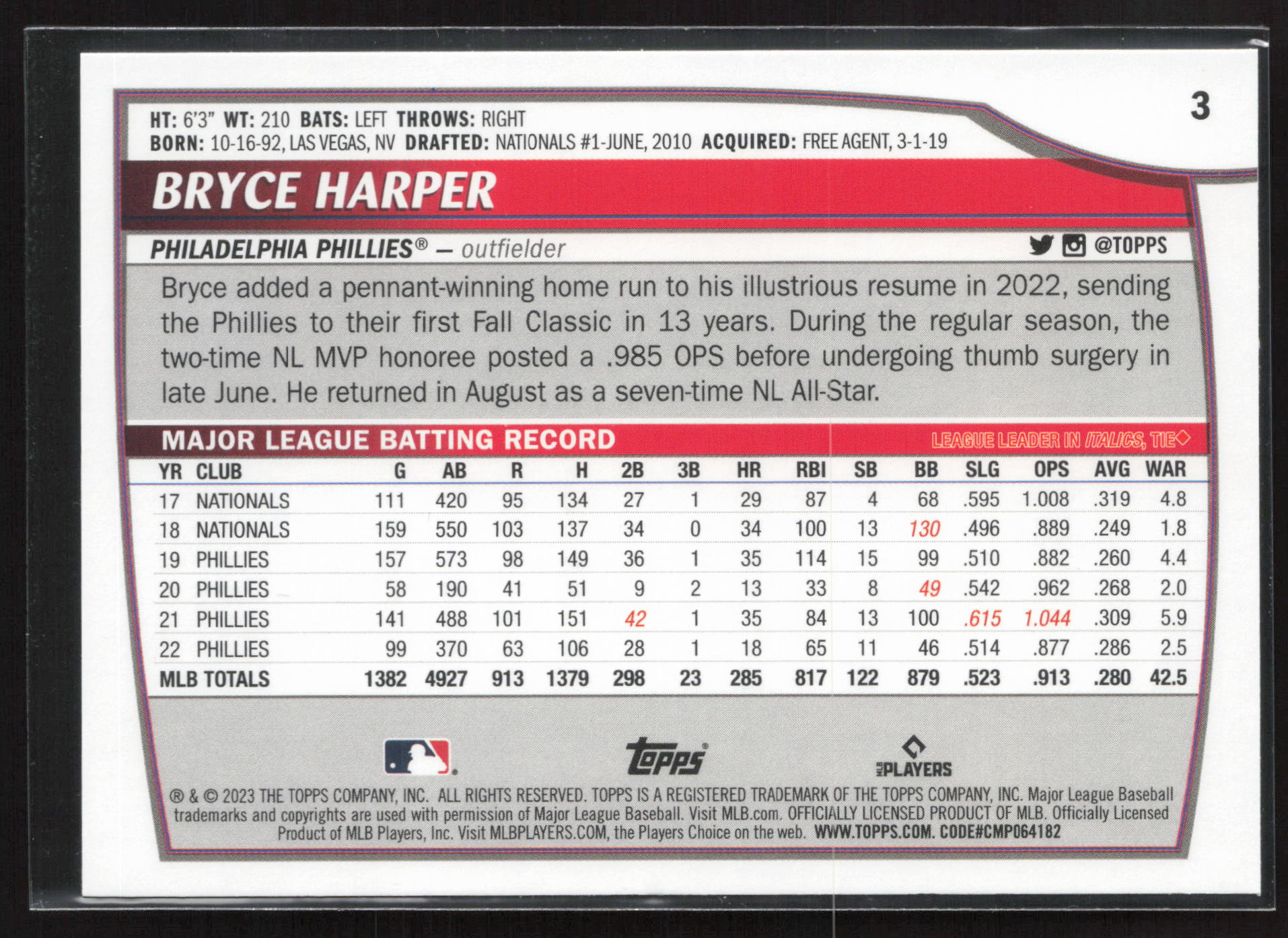 2023 Topps Big League #3 Bryce Harper