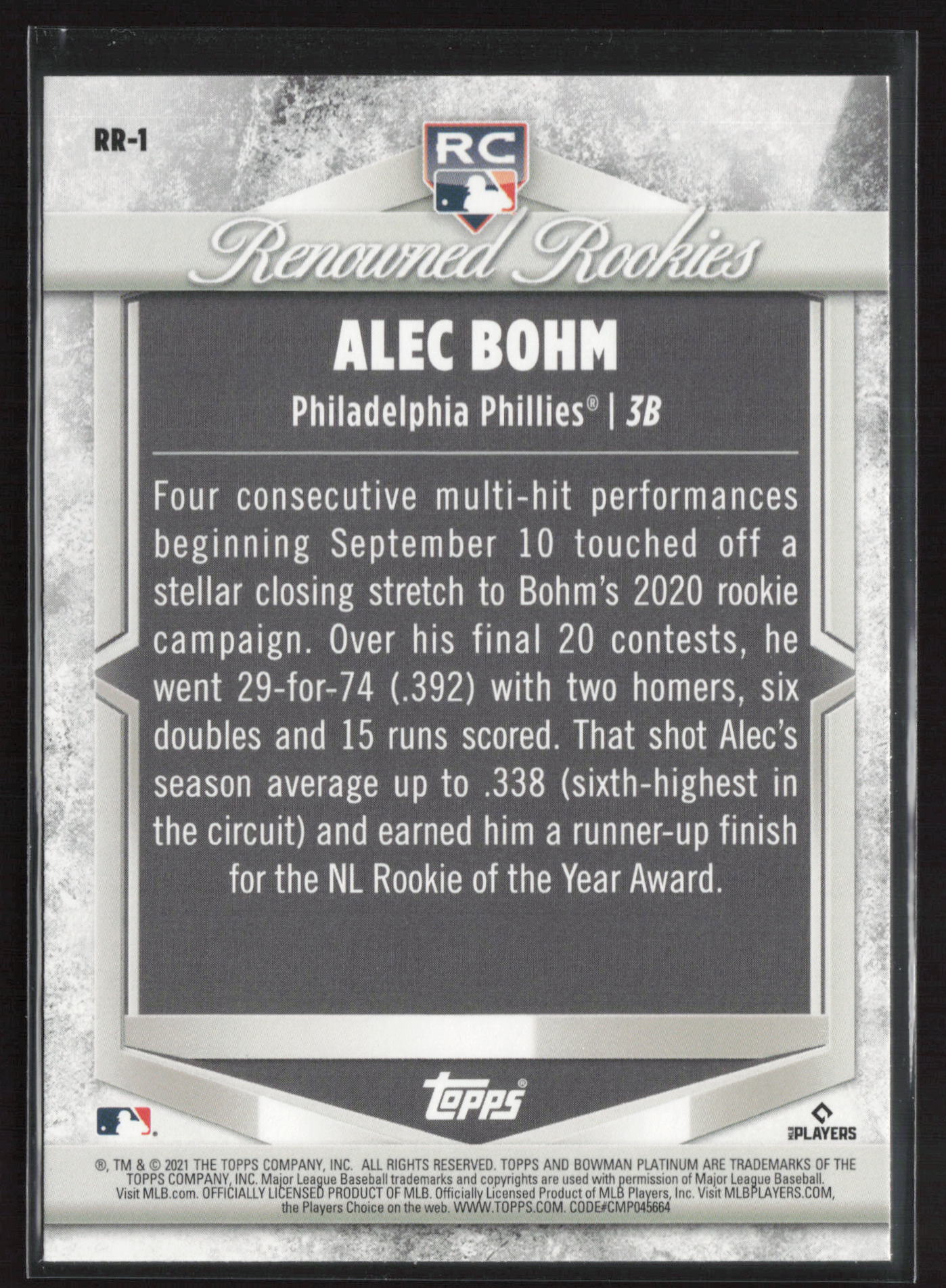 2021 Bowman Platinum #RR-1 Alec Bohm Renowned Rookies