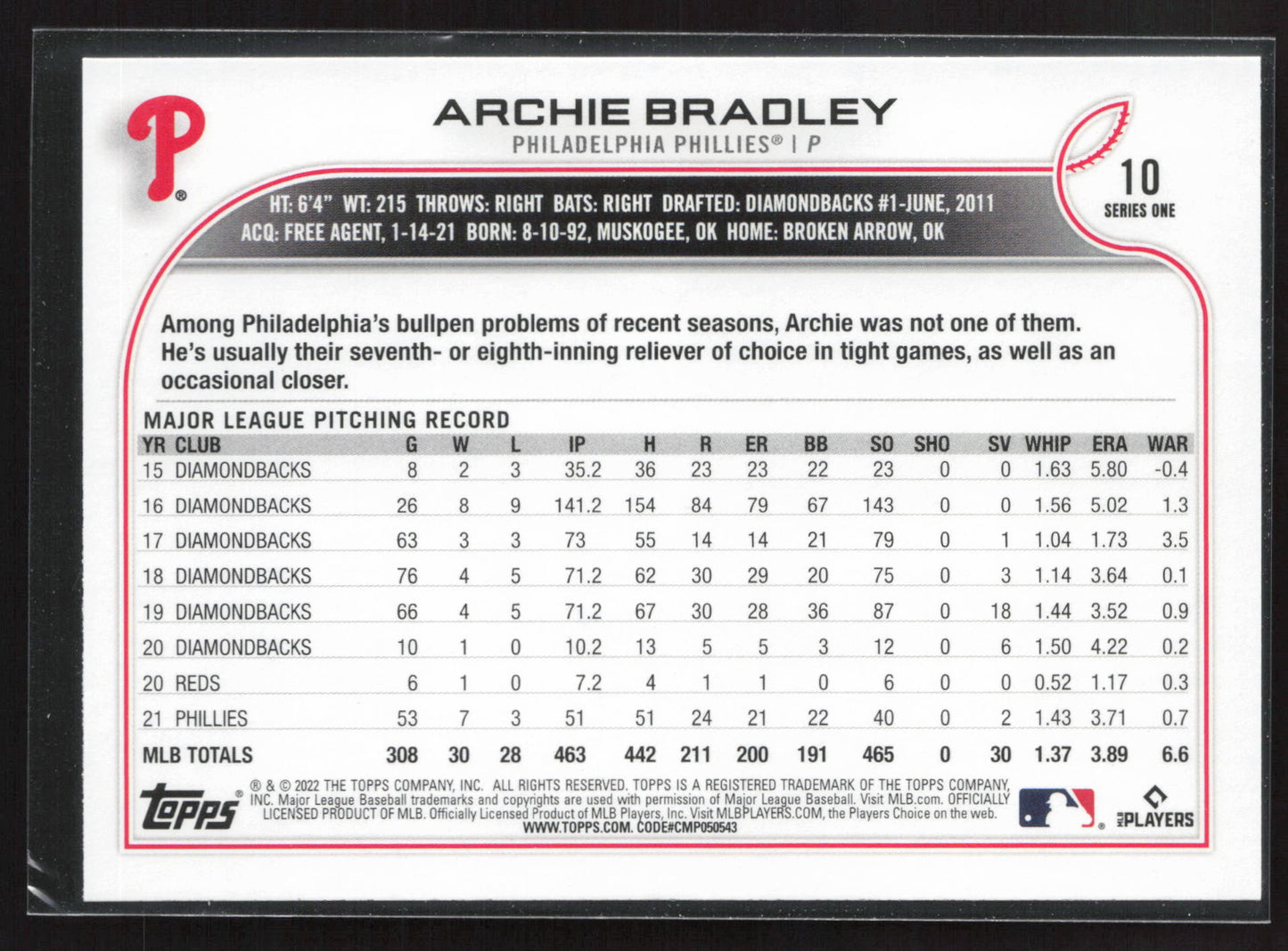 2022 Topps #10 Archie Bradley