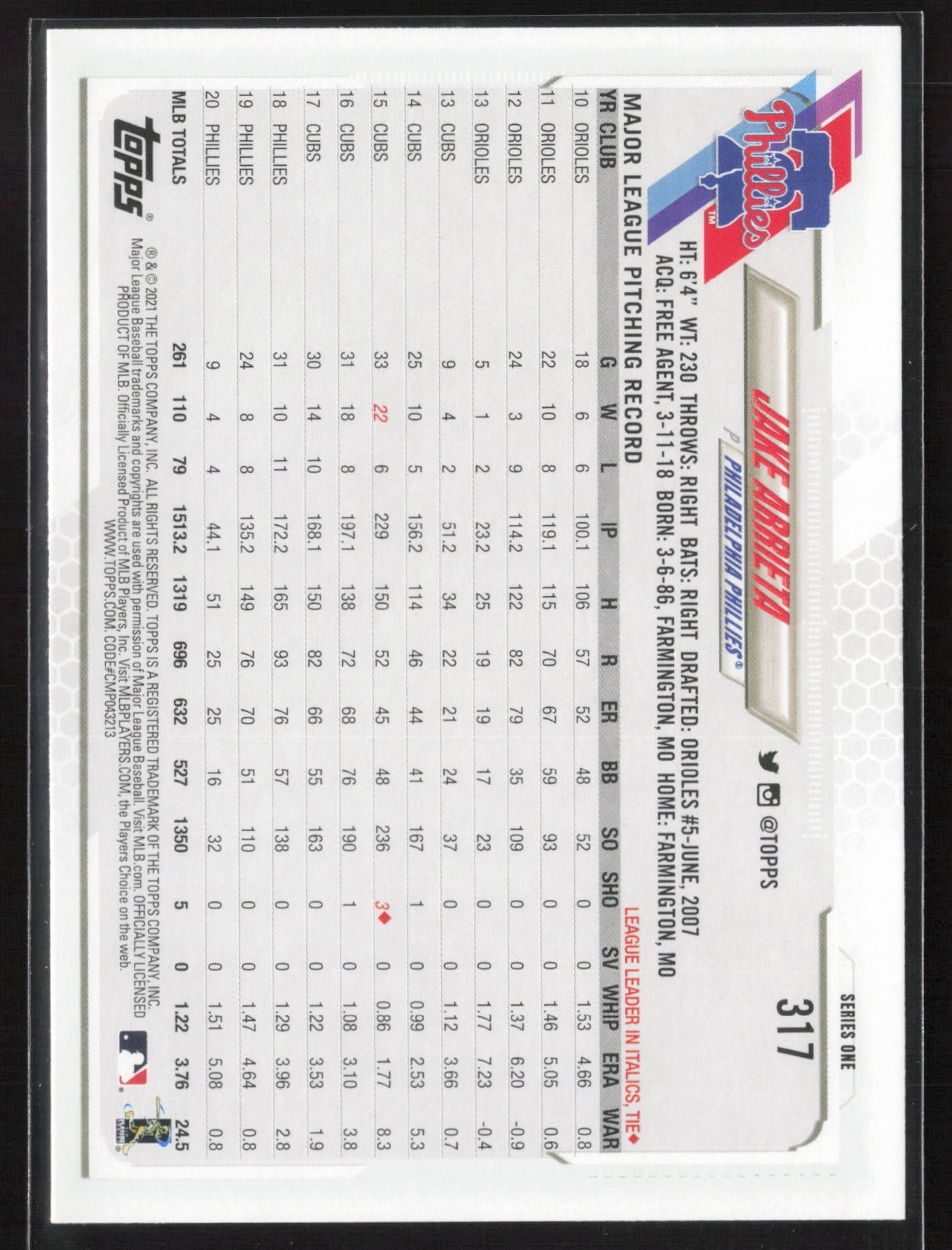 2021 Topps #317 Jake Arrieta